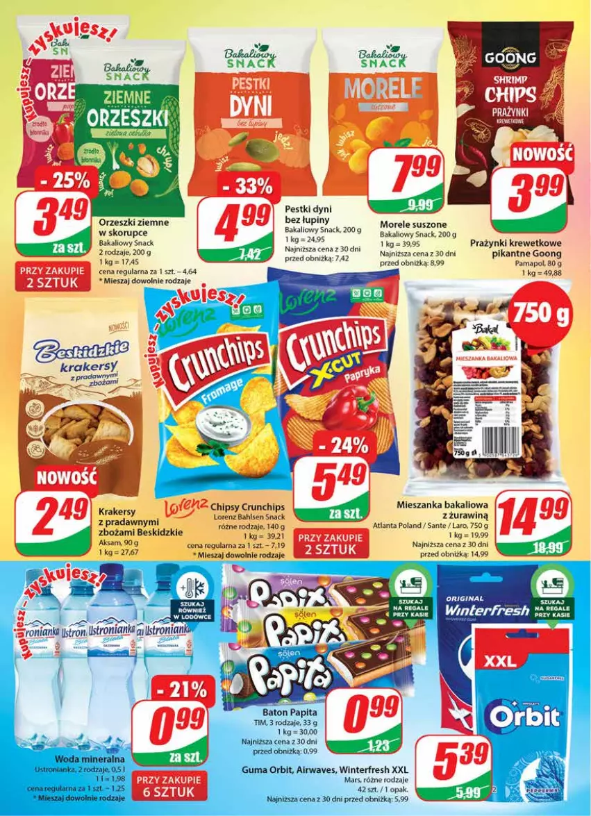 Gazetka promocyjna Dino - Gazetka 42 - ważna 18.10 do 24.10.2023 - strona 16 - produkty: Aksam, Beskidzki, Chipsy, Crunchips, Krakersy, Lorenz, Mars, Mieszanka bakaliowa, Orzeszki, Orzeszki ziemne, Pestki dyni, Sante