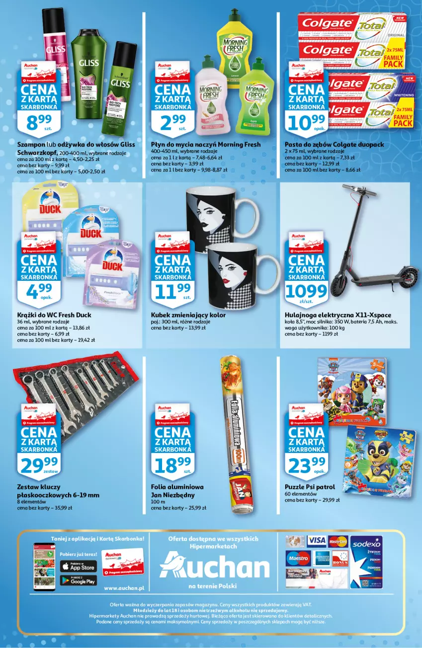 Gazetka promocyjna Auchan - Skarbonka #19 - ważna 14.05 do 21.05.2021 - strona 4 - produkty: Bateria, Colgate, Do mycia naczyń, Duck, Folia aluminiowa, Gin, Hulajnoga, Hulajnoga elektryczna, Jan Niezbędny, Kubek, LG, Odżywka, Pasta do zębów, Płyn do mycia, Płyn do mycia naczyń, Psi Patrol, Puzzle, Schwarzkopf, Szampon, Waga, Zestaw kluczy