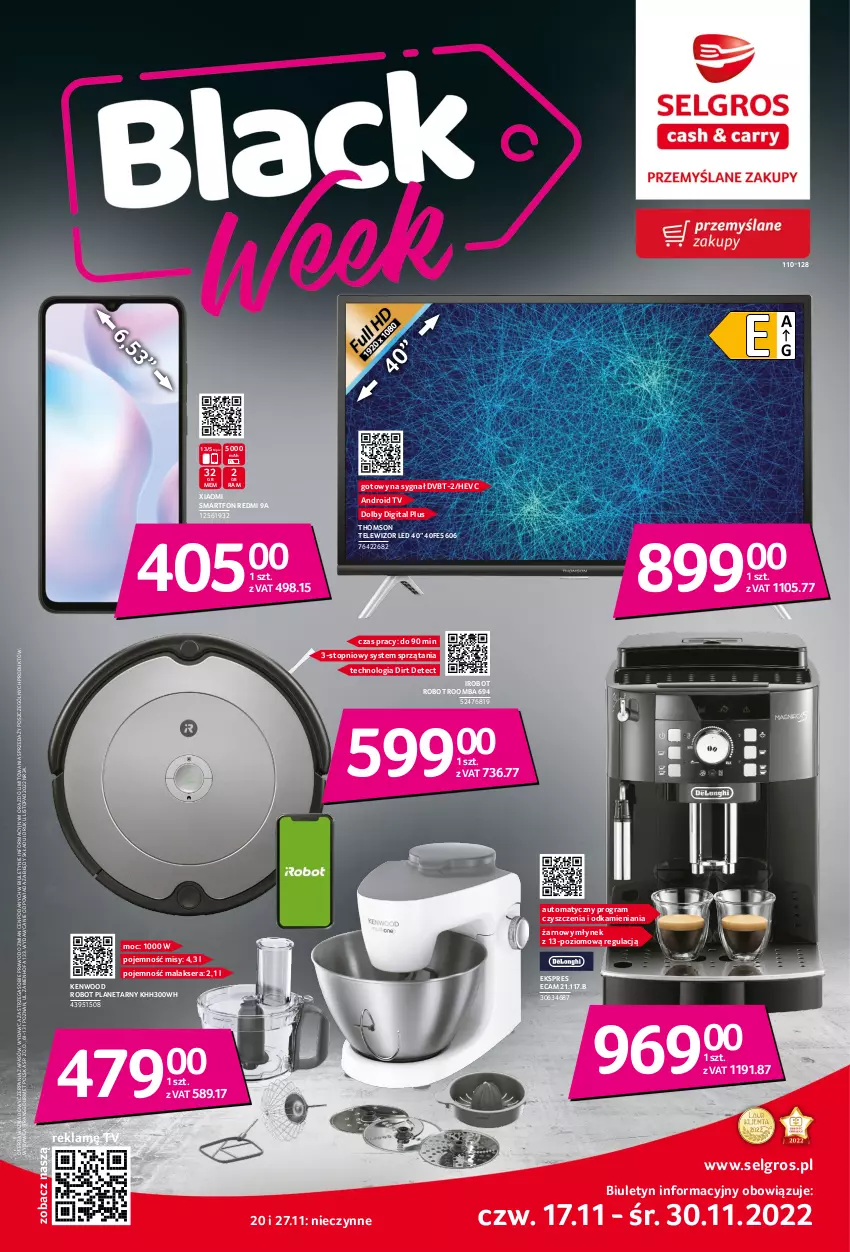 Gazetka promocyjna Selgros - Katalog Black Week - ważna 17.11 do 30.11.2022 - strona 1 - produkty: Android TV, Fa, Gra, IRobot, LG, Młynek, Robot, Robot planetarny, Roomba, Ser, Smartfon, Telewizor, Thomson, Top, Tran