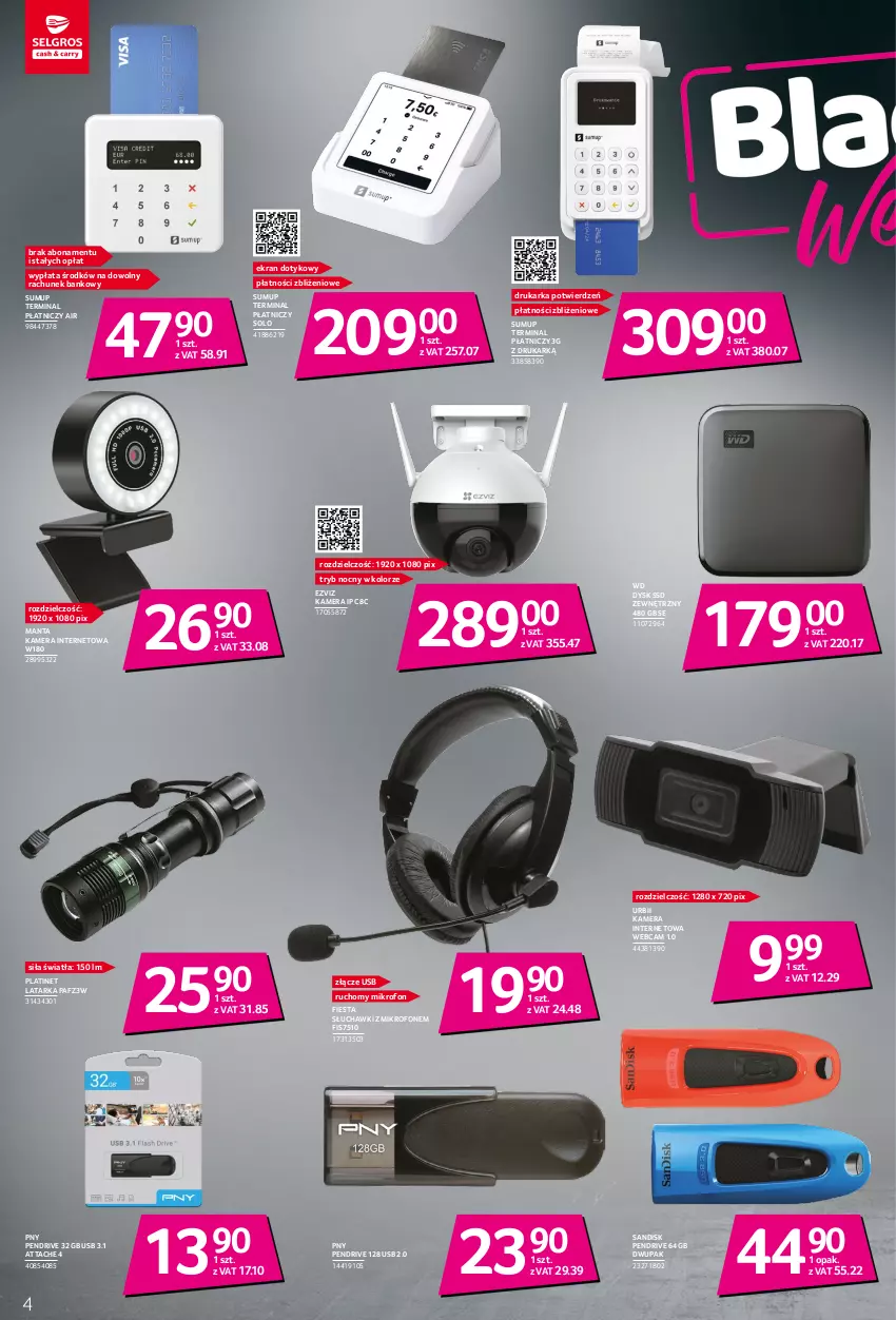 Gazetka promocyjna Selgros - Katalog Black Week - ważna 17.11 do 30.11.2022 - strona 4 - produkty: Drukarka, Kamera, Kamera internetowa, Latarka, Manta, Mikrofon, Pendrive, PLATINET, Słuchawki, Tarka