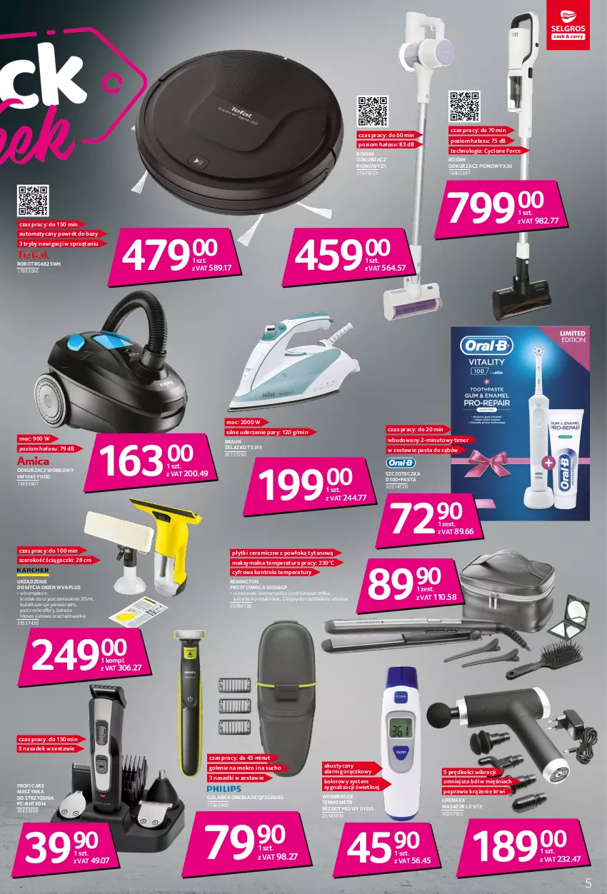 Gazetka promocyjna Selgros - Katalog Black Week - ważna 17.11 do 30.11.2022 - strona 5 - produkty: Bateria, Braun, Butelka ze spryskiwaczem, Golarka, Kosmetyczka, Masażer, Maszynka, Nawigacji, Odkurzacz, Pasta do zębów, Remington, Robot, Szczoteczka, Szczotka, Szynka, Termometr, Tytan, Warka