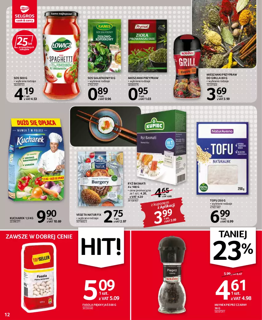 Gazetka promocyjna Selgros - Oferta spożywcza - ważna 19.04 do 04.05.2022 - strona 12 - produkty: Fa, Fasola, Grill, Kucharek, Młynek, Pieprz, Ryż, Ryż basmati, Sałat, Sos, Tofu, Vegeta, Vegeta Natur