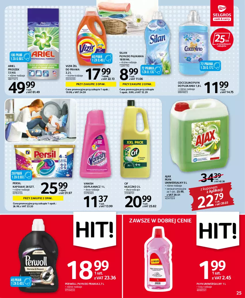 Gazetka promocyjna Selgros - Oferta spożywcza - ważna 19.04 do 04.05.2022 - strona 25 - produkty: Ajax, Ariel, Cif, Coccolino, Mleczko, Odplamiacz, Persil, Perwoll, Płyn do płukania, Płyn do prania, Silan, Vanish, Vizir