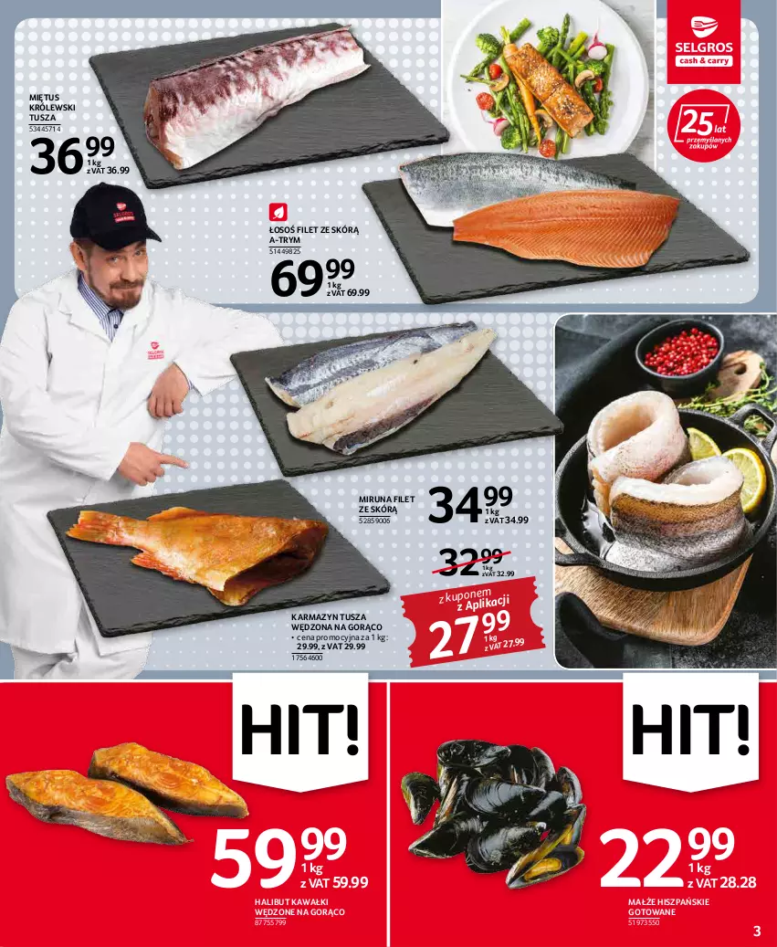 Gazetka promocyjna Selgros - Oferta spożywcza - ważna 19.04 do 04.05.2022 - strona 3 - produkty: Halibut, Karmazyn tusza, Kawa, Królewski, Małże, Miętus, Miruna, Tusz