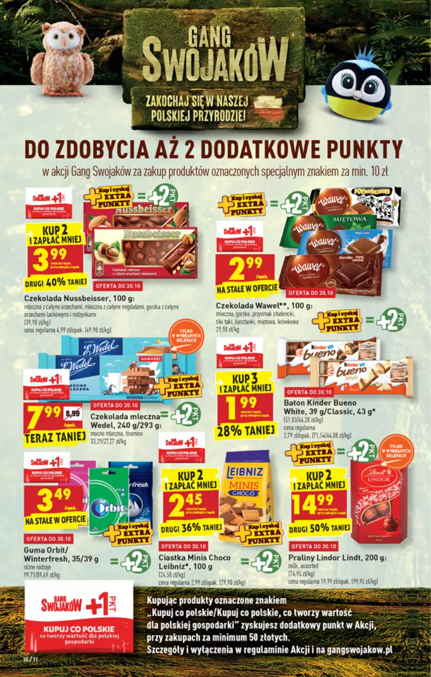 Gazetka promocyjna Biedronka - W tym tygodniu - ważna 28.10 do 03.11.2021 - strona 10 - produkty: Baton, Ciastka, Czekolada, Czekolada mleczna, Fa, Kinder, Kinder Bueno, LG, Lindor, Lindt, Mięta, Opony, Orbit, Piwo, Praliny, Ser, Tera, Wawel