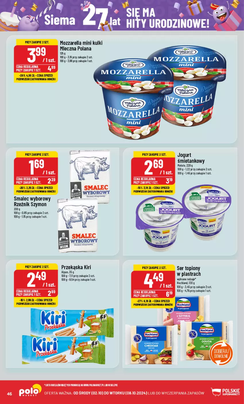 Gazetka promocyjna PoloMarket - Gazetka pomocyjna - ważna 02.10 do 08.10.2024 - strona 46 - produkty: Hochland, Jogurt, LANA, Mozzarella, Ser, Ser topiony, Smalec, Top