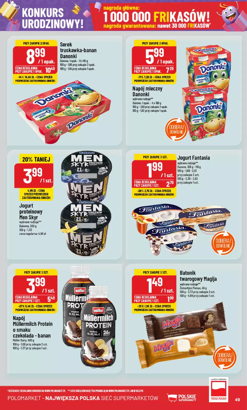 Gazetka promocyjna PoloMarket - Gazetka pomocyjna - ważna 02.10 do 08.10.2024 - strona 49 - produkty: Bakoma, Baton, Batonik twarogowy, Czekolada, Danone, Danonki, Fa, Fanta, Jogurt, Laur, LG, Magija, Napój, Napój mleczny, Ser, Serek, Tonik