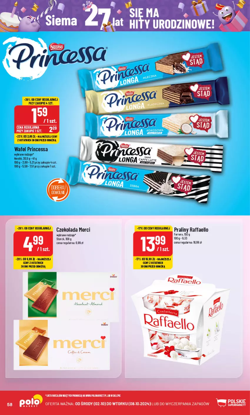 Gazetka promocyjna PoloMarket - Gazetka pomocyjna - ważna 02.10 do 08.10.2024 - strona 58 - produkty: Czekolada, Fa, Ferrero, Merci, Praliny, Princessa, Raffaello