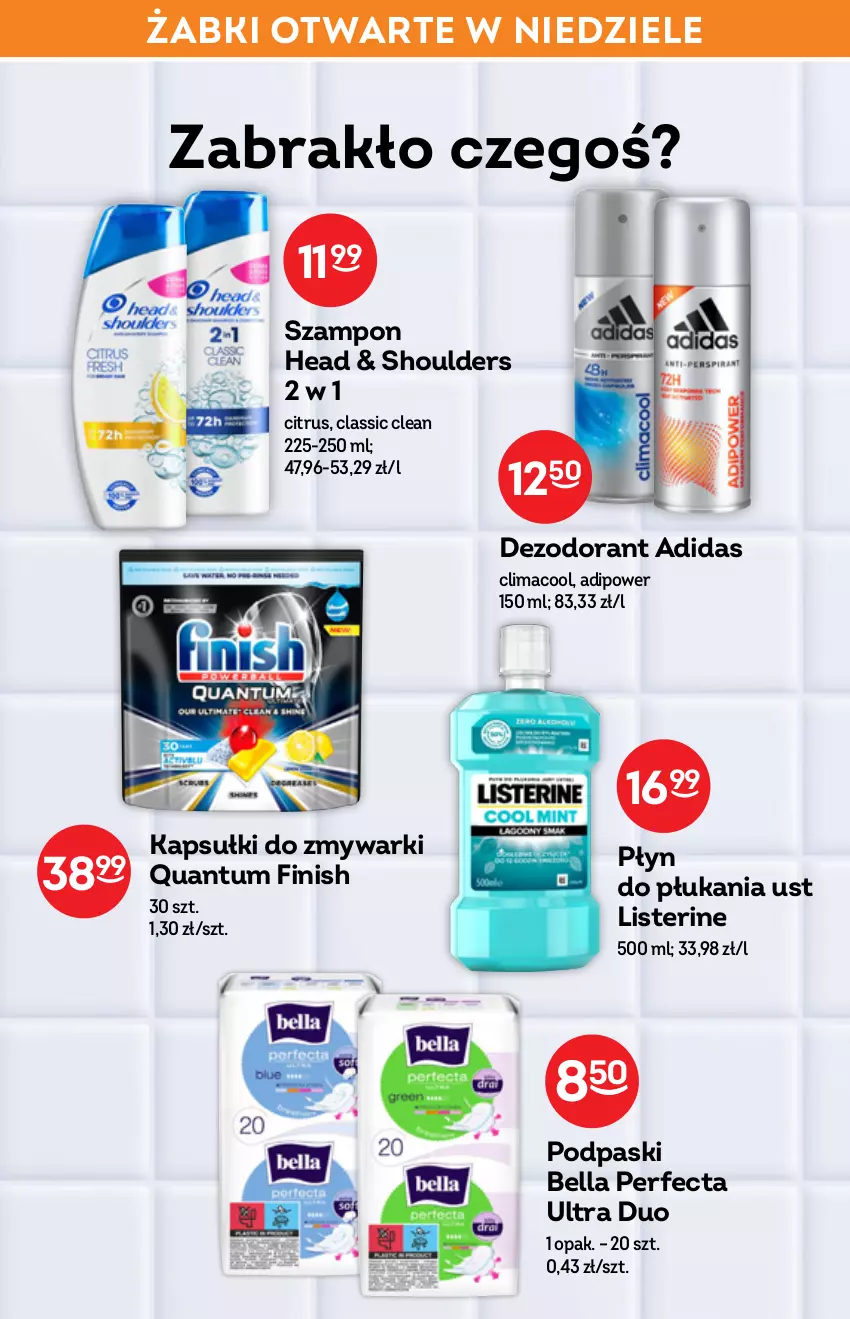 Gazetka promocyjna Żabka - ważna 09.02 do 15.02.2022 - strona 46 - produkty: Adidas, Bell, Bella, Dezodorant, Finish, Listerine, Perfecta, Płyn do płukania, Podpaski, Szampon, Zmywarki