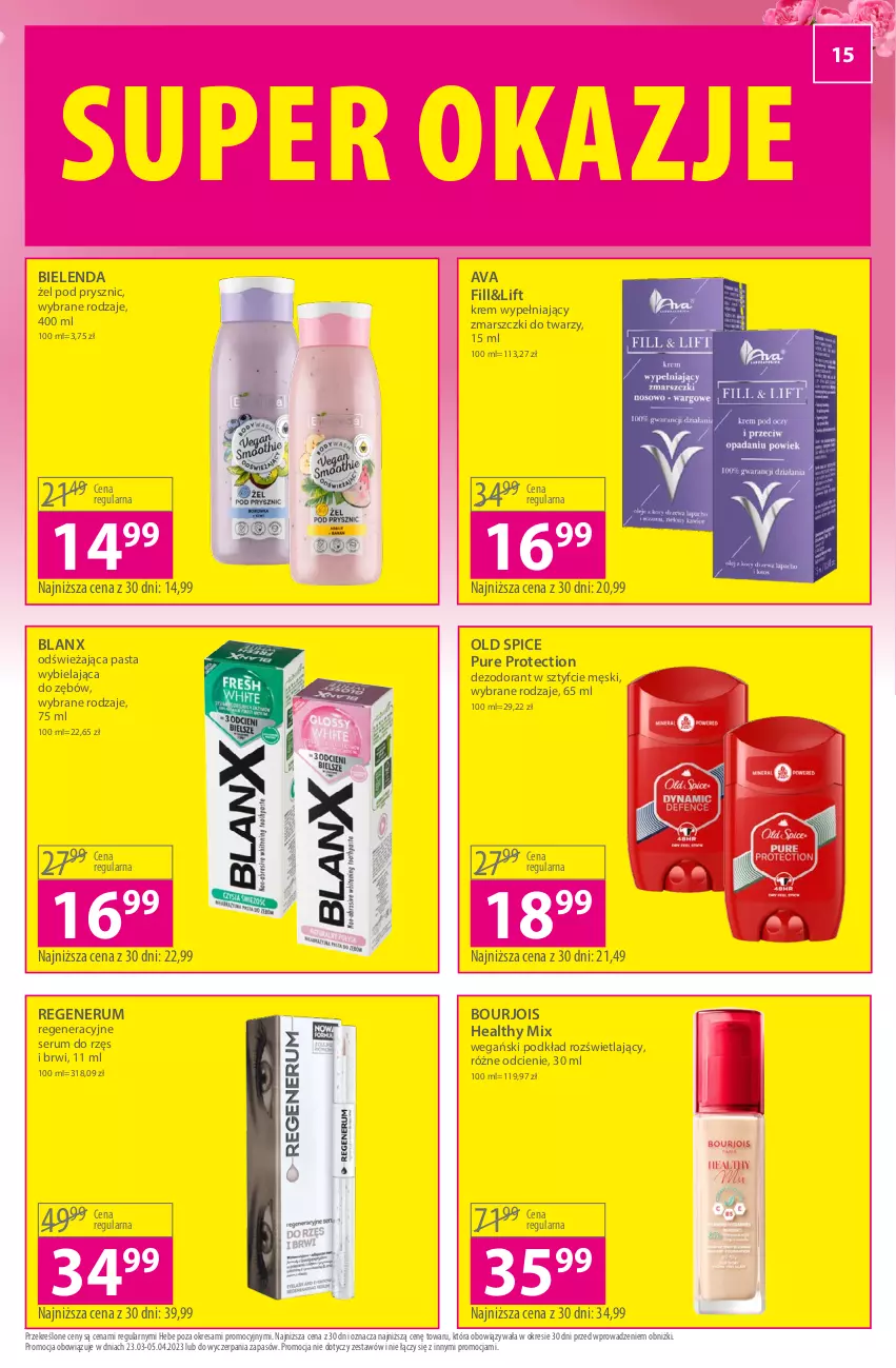 Gazetka promocyjna Hebe - Gazetka - ważna 23.03 do 05.04.2023 - strona 15 - produkty: Bielenda, Bourjois, Dezodorant, Mars, Old Spice, Podkład, Pur, Rum, Ser, Serum