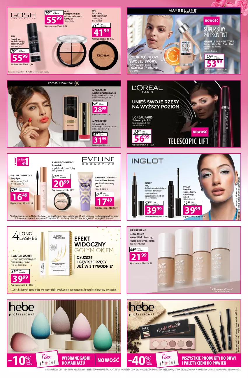 Gazetka promocyjna Hebe - Gazetka - ważna 23.03 do 05.04.2023 - strona 5 - produkty: Eleo, Eveline, Fa, Gosh, Leon, Makijaż, Max Factor, Paleta, Podkład, Podkład do twarzy, Puder, Rum, Ser, Serum, Tusz