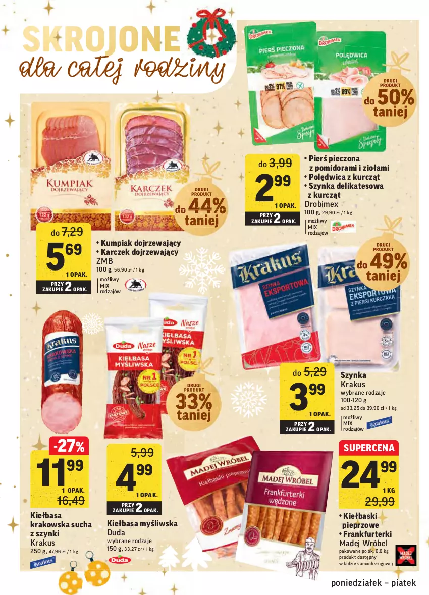 Gazetka promocyjna Intermarche - Boże narodzenie - ważna 20.12 do 24.12.2021 - strona 26 - produkty: Drobimex, Duda, Frankfurterki, Kiełbasa, Kiełbasa krakowska, Kiełbaski pieprzowe, Krakus, Madej Wróbel, Piec, Pieprz, Polędwica, Szynka, Szynka delikatesowa