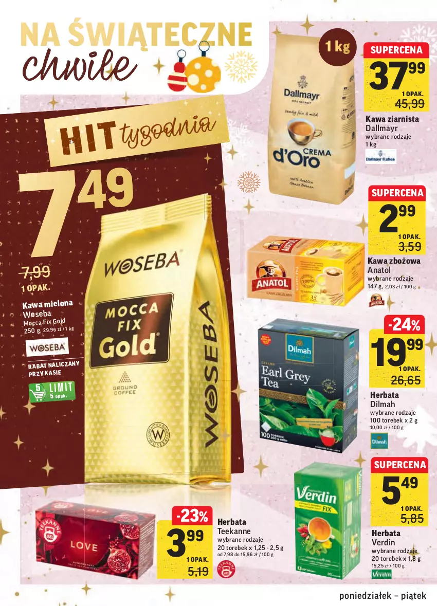 Gazetka promocyjna Intermarche - Boże narodzenie - ważna 20.12 do 24.12.2021 - strona 34 - produkty: Dallmayr, Dilmah, Herbata, Kawa, Kawa mielona, Kawa zbożowa, Kawa ziarnista, Teekanne, Woseba