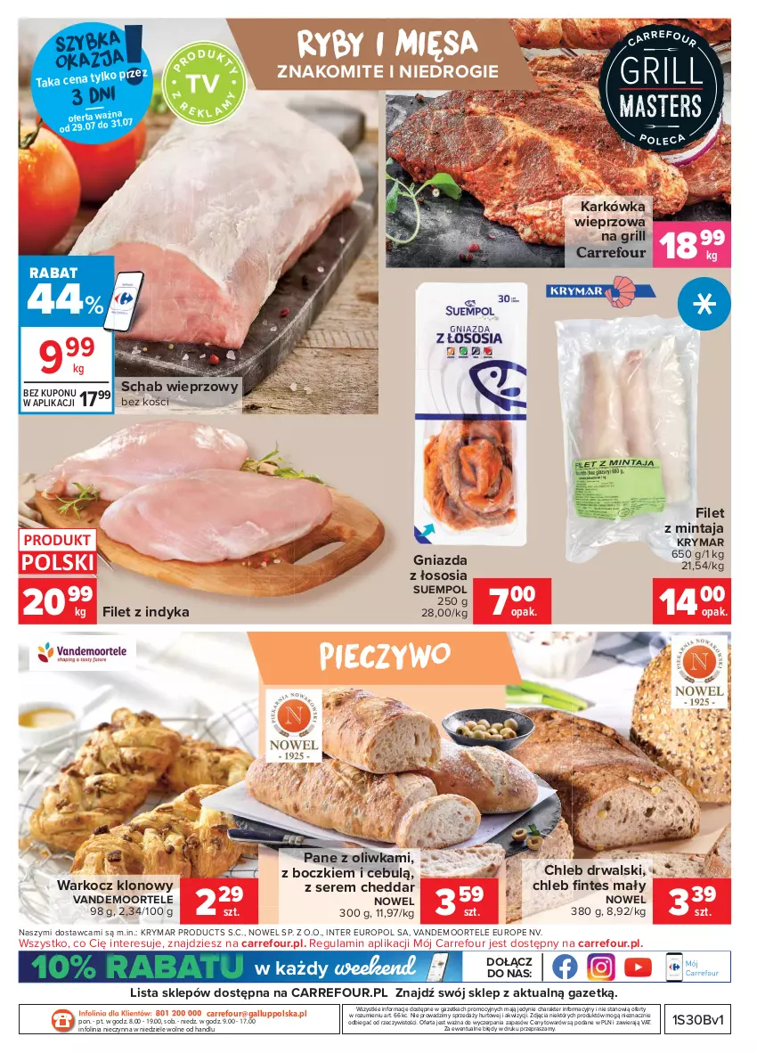 Gazetka promocyjna Carrefour - Gazetka Targi świeżości - ważna 26.07 do 02.08.2021 - strona 2 - produkty: Cheddar, Chleb, Filet z mintaja, Grill, Karkówka wieprzowa, Koc, Mintaj, O nas, Piec, Pieczywo, Schab wieprzowy, Ser, Sos, Suempol