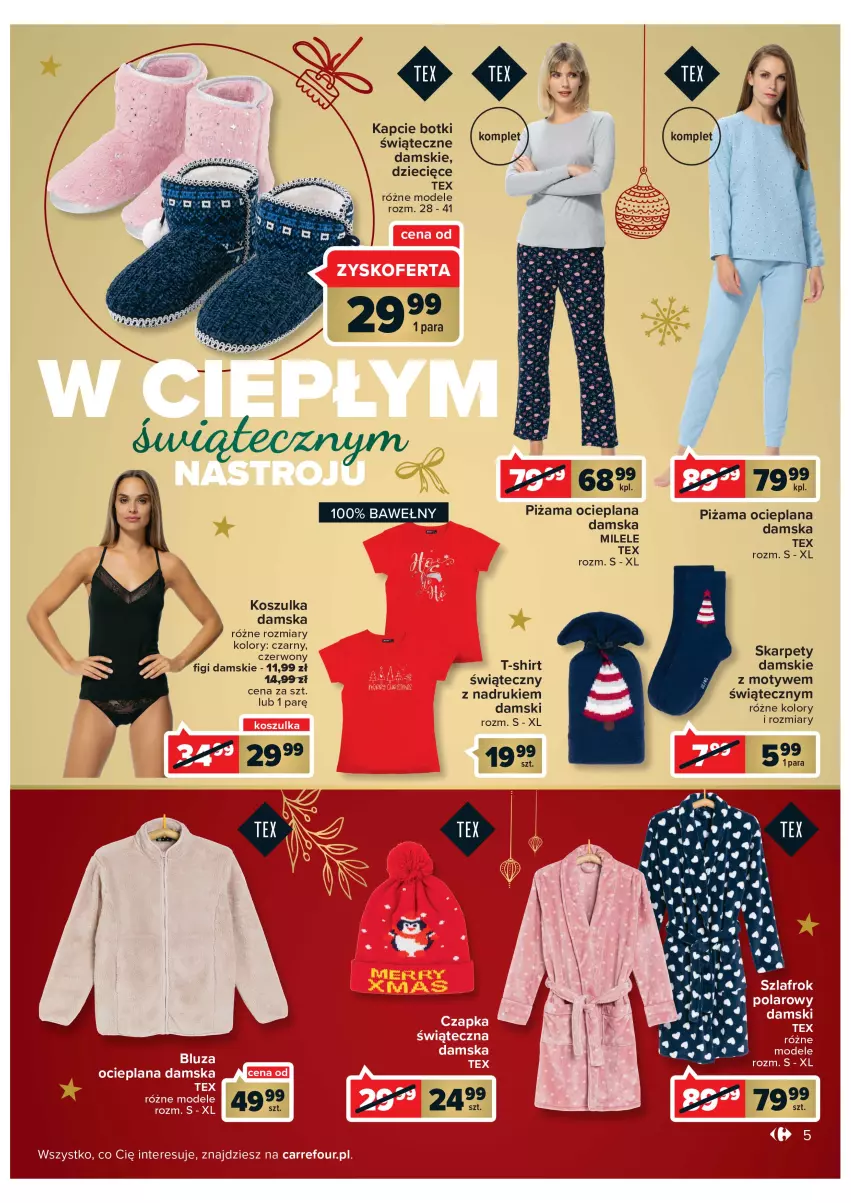 Gazetka promocyjna Carrefour - Gazetka Przytulnych swiąt - ważna 29.11 do 11.12.2022 - strona 5 - produkty: Botki, Dzieci, Figi, Kapcie, Karp, Kosz, Koszulka, LANA, Piżama, T-shirt