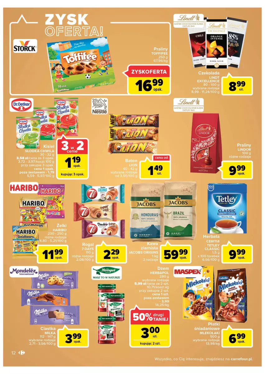 Gazetka promocyjna Carrefour - Gazetka Carrefour - ważna 30.08 do 10.09.2022 - strona 12 - produkty: AEG, Czekolada, Danio, Dżem, Gin, Haribo, Herbapol, Herbata, Jacobs, Kosz, LG, Lindt, Lion, Milka, Mleko, Praliny, Rogal, Słodka Chwila, Tetley