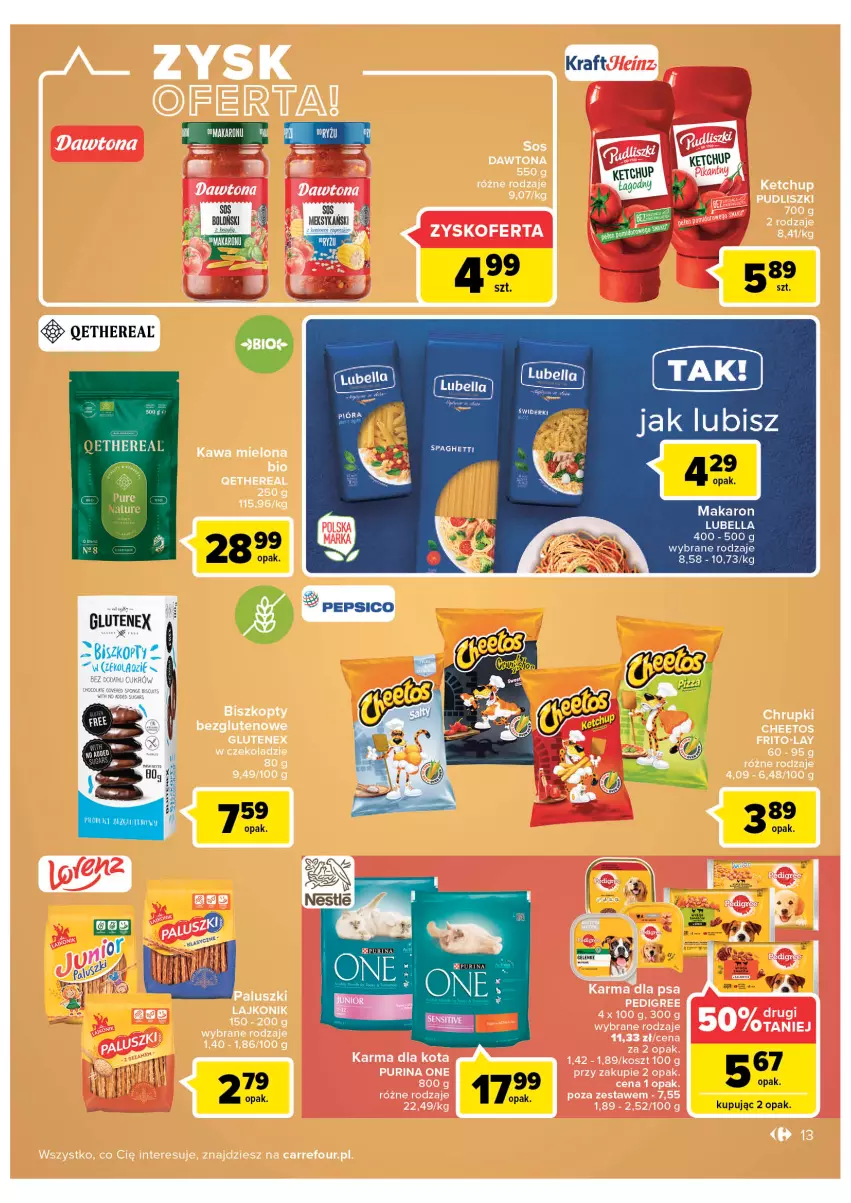 Gazetka promocyjna Carrefour - Gazetka Carrefour - ważna 30.08 do 10.09.2022 - strona 13 - produkty: Biszkopty, Chrupki, Dawtona, Kawa, Kawa mielona, Kosz, Lajkonik, Pedigree, Pur, Purina, Tenex