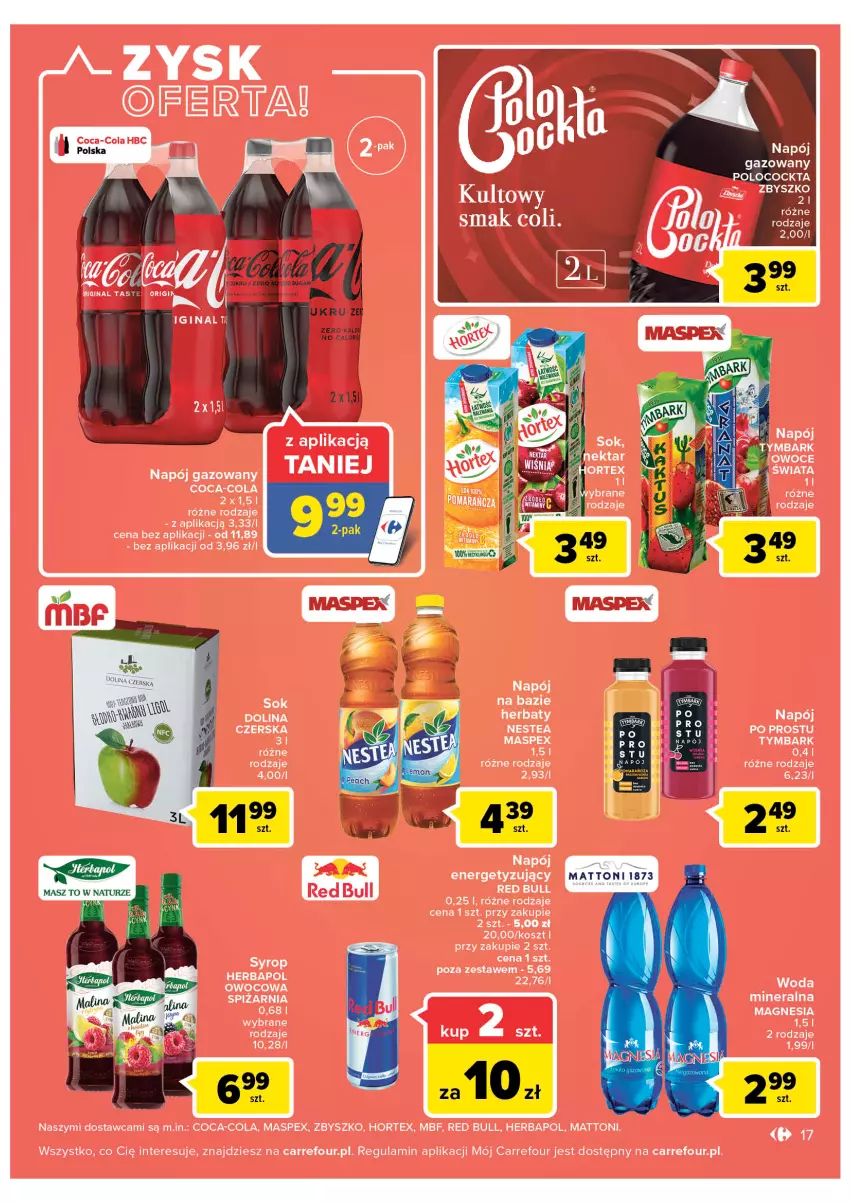 Gazetka promocyjna Carrefour - Gazetka Carrefour - ważna 30.08 do 10.09.2022 - strona 17 - produkty: Coca-Cola, Herbapol, Hortex, Kosz, Napój, Napój gazowany, Red Bull, Sok, Syrop, Tymbark, Woda, Woda mineralna