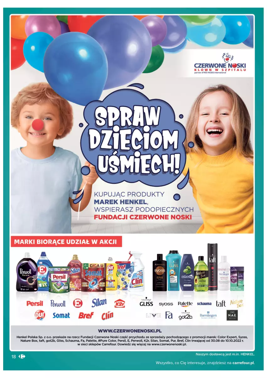 Gazetka promocyjna Carrefour - Gazetka Carrefour - ważna 30.08 do 10.09.2022 - strona 18 - produkty: Bref, Clin, Dzieci, Fa, Got2b, K2, Nature Box, Palette, Persil, Perwoll, Piec, Pur, Pure Color, Schauma, Silan, Somat, Syoss, Taft