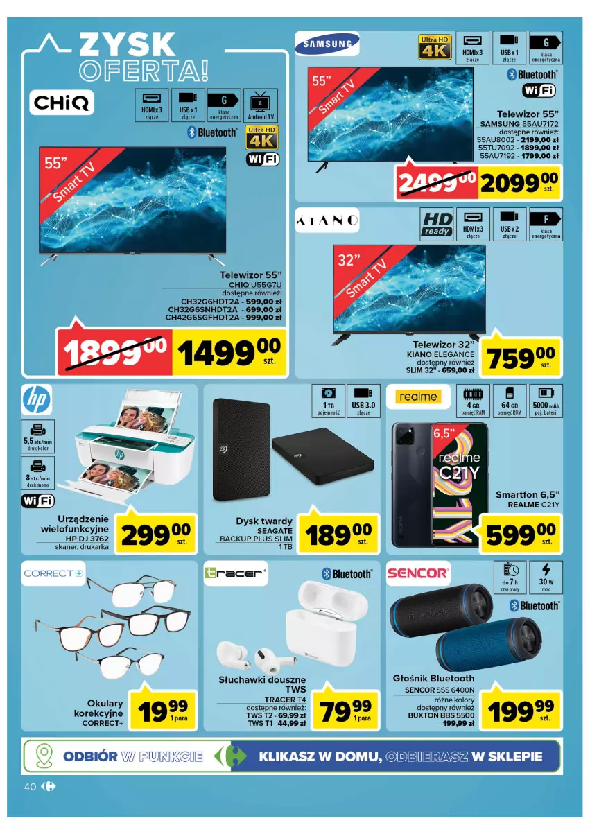 Gazetka promocyjna Carrefour - Gazetka Carrefour - ważna 30.08 do 10.09.2022 - strona 40 - produkty: Acer, Android TV, Drukarka, Głośnik, Głośnik bluetooth, HP, Samsung, Sencor, Skaner, Słuchawki, Smartfon, Telewizor