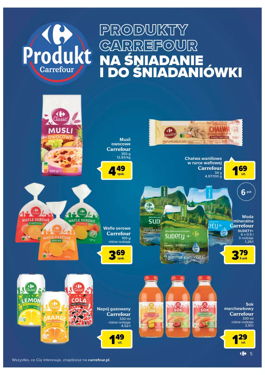 Gazetka promocyjna Carrefour - Gazetka Carrefour - ważna 30.08 do 10.09.2022 - strona 5 - produkty: Chałwa, Mus, Ser, Sok, Wafle, Woda, Woda mineralna