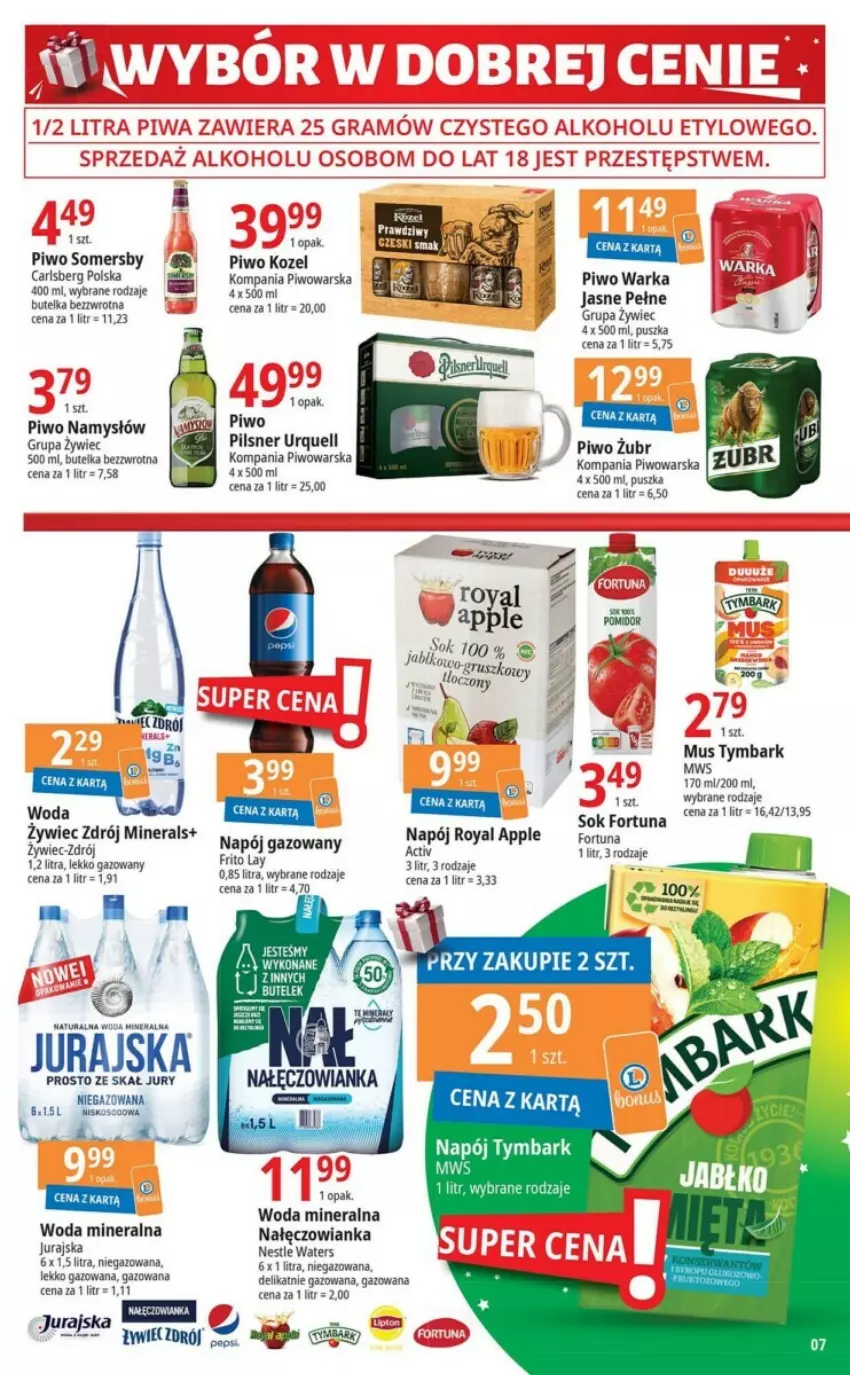 Gazetka promocyjna E Leclerc - ważna 28.11 do 09.12.2023 - strona 30 - produkty: Carlsberg, Gin, Kozel, Nałęczowianka, Namysłów, Napój, Napój gazowany, Pilsner Urquell, Piwo, Sok, Somersby, Tymbark, Warka, Woda, Woda mineralna