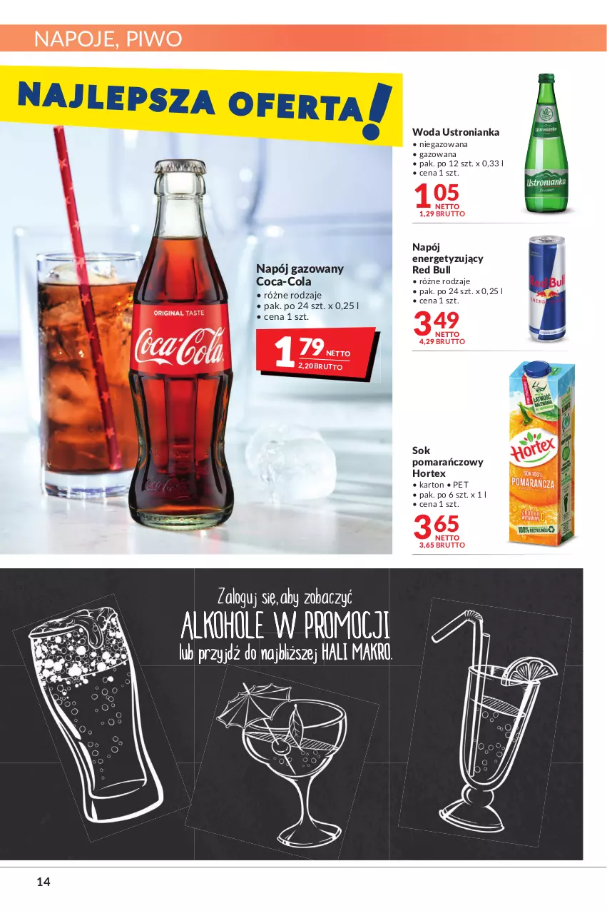 Gazetka promocyjna Makro - [Oferta promocyjna] Artykuły spożywcze i przemysłowe - ważna 12.07 do 25.07.2022 - strona 14 - produkty: Coca-Cola, Hortex, Napój, Napój gazowany, Napoje, Piwo, Red Bull, Sok, Sok pomarańczowy, Woda