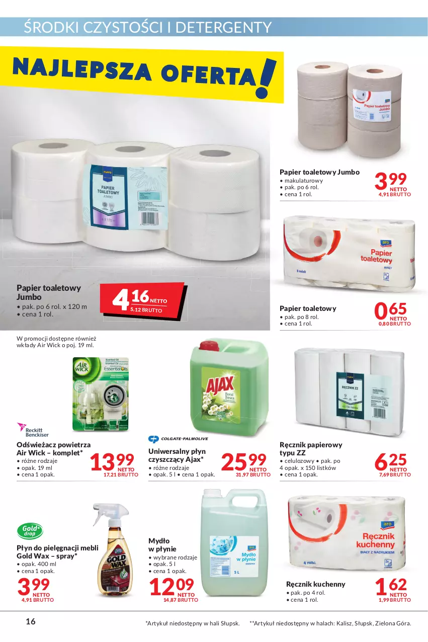 Gazetka promocyjna Makro - [Oferta promocyjna] Artykuły spożywcze i przemysłowe - ważna 12.07 do 25.07.2022 - strona 16 - produkty: Air Wick, Ajax, Mydło, Mydło w płynie, Odświeżacz powietrza, Papier, Papier toaletowy, Ręcznik, Ręcznik kuchenny, Uniwersalny płyn czyszczący