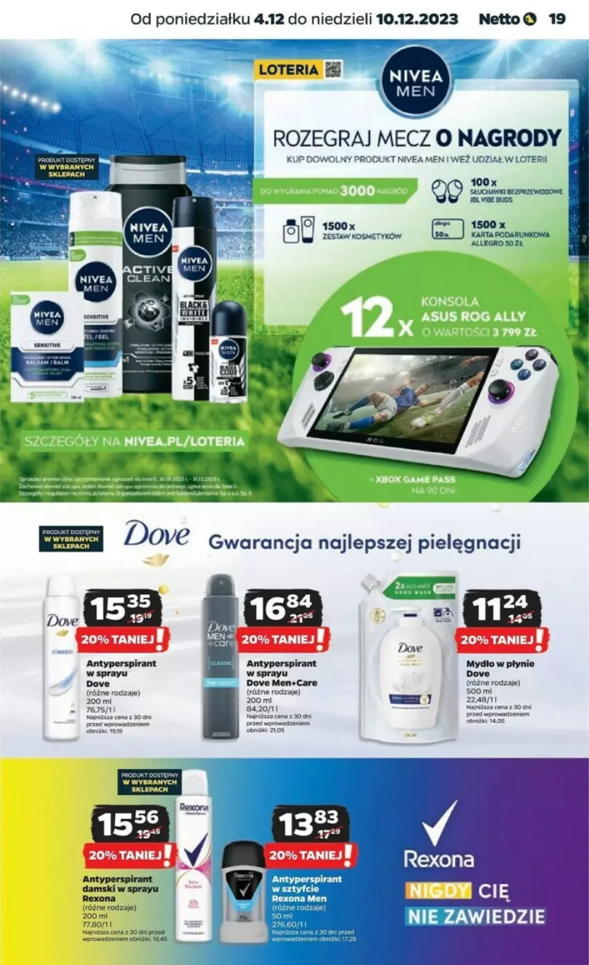 Gazetka promocyjna Netto - ważna 04.12 do 10.12.2023 - strona 11 - produkty: Allegro, Antyperspirant, Dove, Gra, Mydło, Mydło w płynie, Nivea, Nivea Men, Rexona, Słuchawki