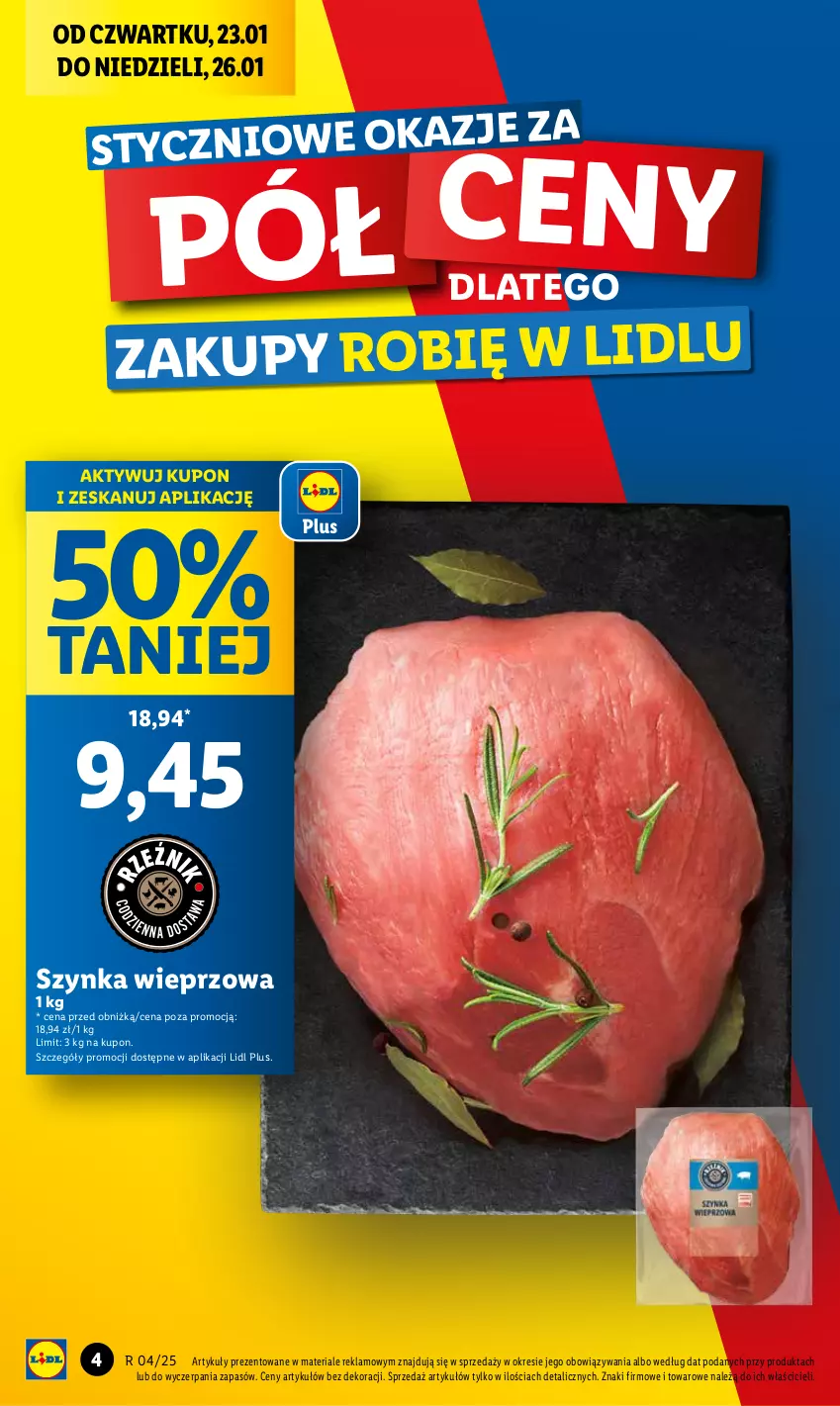 Gazetka promocyjna Lidl - GAZETKA - ważna 23.01 do 26.01.2025 - strona 4 - produkty: Szynka, Szynka wieprzowa