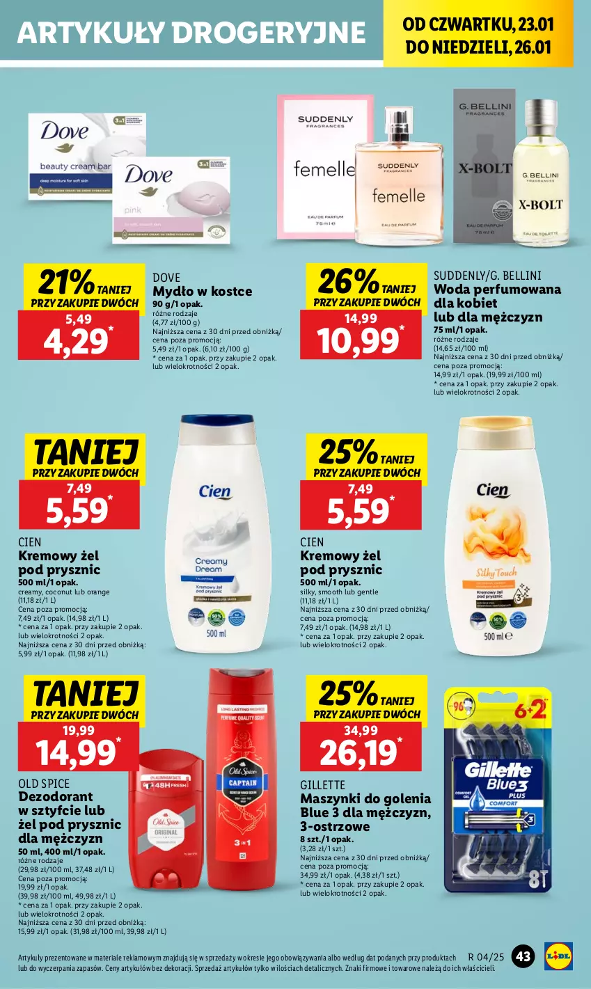 Gazetka promocyjna Lidl - GAZETKA - ważna 23.01 do 26.01.2025 - strona 45 - produkty: Bell, Dezodorant, Dove, Gillette, Mydło, Old Spice, Perfum, Woda, Woda perfumowana