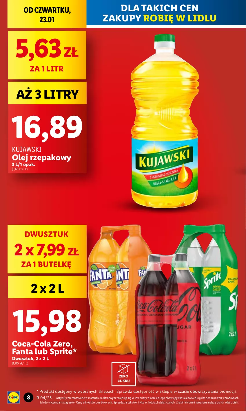 Gazetka promocyjna Lidl - GAZETKA - ważna 23.01 do 26.01.2025 - strona 8 - produkty: Coca-Cola, Fa, Fanta, Kujawski, Olej, Olej rzepakowy, Sprite