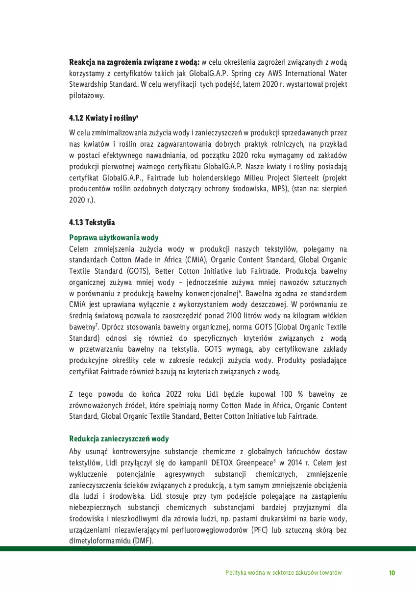 Gazetka promocyjna Lidl - Polityka zakupowa Save Water - ważna 21.03.2024 do 21.03.2030 - strona 10 - produkty: Fa, Gra, Gres, Kwiaty i rośliny, LG, Piec, Por, Rower, Wełna