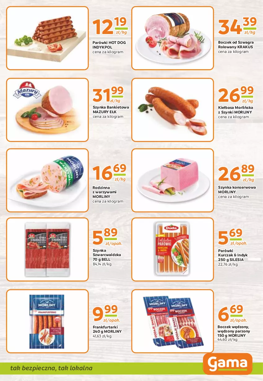 Gazetka promocyjna Gama - Gazetka Gama - ważna 22.02 do 05.03.2024 - strona 3 - produkty: Bell, Boczek, Frankfurterki, Gra, Hot dog, Kiełbasa, Krakus, Kurczak, Morliny, Parówki, Parówki hot dog, Piec, Ser, Szynka, Szynka konserwowa, Warzywa