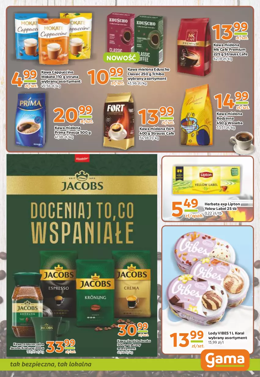 Gazetka promocyjna Gama - Gazetka Gama - ważna 22.02 do 05.03.2024 - strona 5 - produkty: Cappuccino, Herbata, Jacobs, Kawa, Kawa mielona, Kawa rozpuszczalna, Kawa ziarnista, Lipton, Lody, Piec, Prima, Tchibo, Woseba