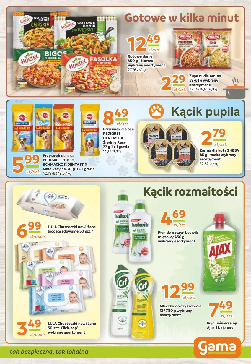 Gazetka promocyjna Gama - Gazetka Gama - ważna 22.02 do 05.03.2024 - strona 9 - produkty: Ajax, Chusteczki, Cif, Gra, Hortex, Ludwik, Mleczko, Pedigree, Piec, Przysmak dla psa, Sheba, Top, Zupa