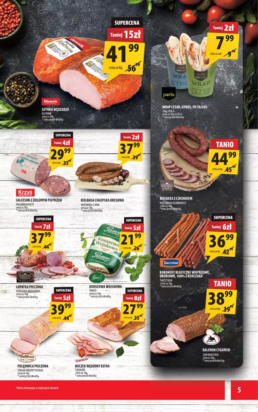 Gazetka promocyjna Arhelan - Gazetka - ważna 25.09 do 03.10.2026 - strona 5 - produkty: Boczek, Kabanos, Kiełbasa, Kurczak, Olewnik, Piec, Pieprz, Polędwica, Salceson, Ser, Sok, Sokołów, Szynka, Tarczyński