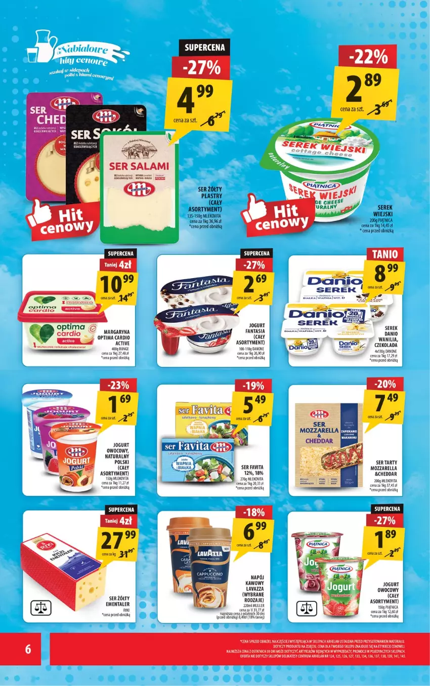 Gazetka promocyjna Arhelan - Gazetka - ważna 25.09 do 03.10.2026 - strona 6 - produkty: Cappuccino, Cheddar, Czekolada, Danio, Danone, Fa, Fanta, Favita, Jogurt, Margaryna, Mleko, Mlekovita, Mozzarella, Mus, Optima, Optima Cardio, Piątnica, Salami, Ser, Ser salami, Serek