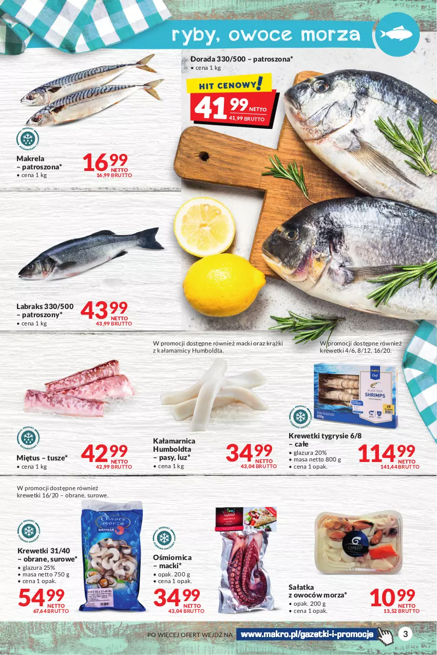 Gazetka promocyjna Makro - Sezon grillowy czas start! - ważna 18.04 do 30.04.2023 - strona 3 - produkty: Arnica, Glazura, Gry, Krewetki, Lazur, Miętus, Owoce, Owoce morza, Ryby i owoce morza, Sałat, Sałatka, Tusz