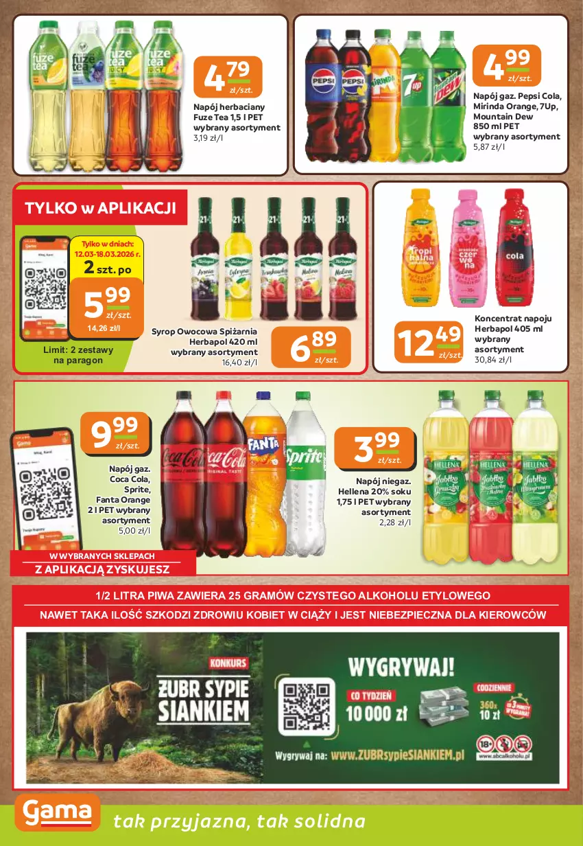 Gazetka promocyjna Gama - Gazetka Gama - ważna 12.03 do 24.03.2026 - strona 10 - produkty: 7up, Fa, Fanta, Gra, Hellena, Herbapol, Mirinda, Napój, Pepsi, Piec, Piwa, Sok, Sprite, Syrop