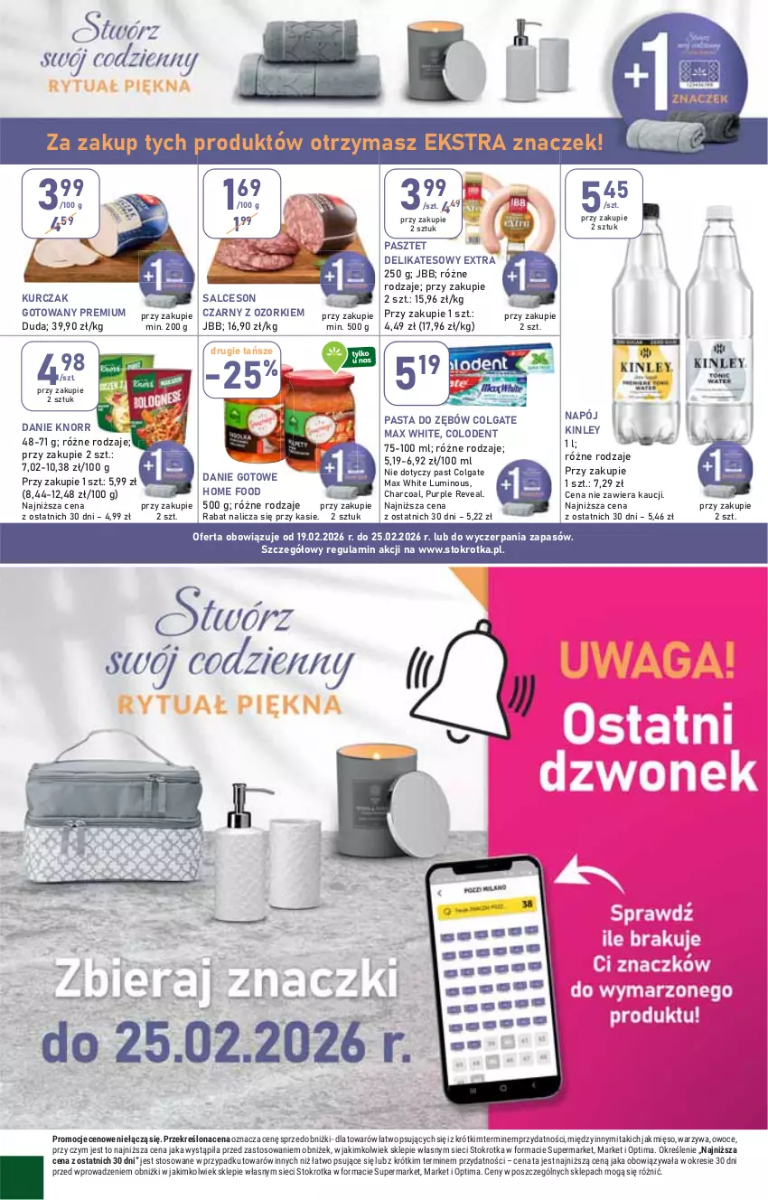 Gazetka promocyjna Stokrotka - Market - ważna 19.02 do 25.02.2026 - strona 22 - produkty: Colgate, Danie gotowe, Duda, Knorr, Kurczak, Kurczak gotowany, LG, Mięso, Napój, Optima, Owoce, Pasta do zębów, Pasztet, Pur, Salceson, Warzywa