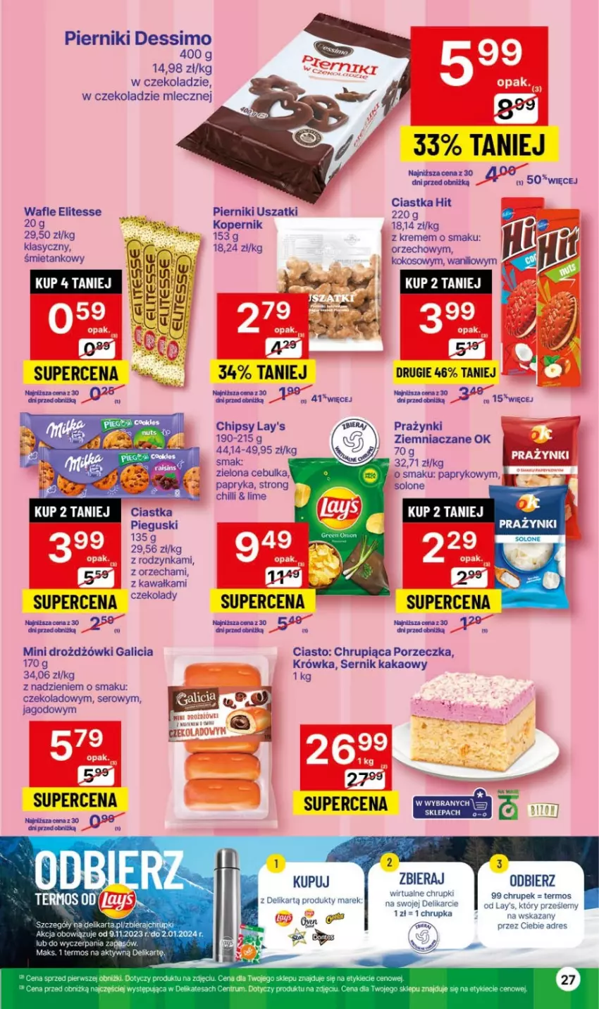 Gazetka promocyjna Delikatesy Centrum - Dyskontowe ceny w Delikatesach Centrum - ważna 09.11 do 15.11.2023 - strona 27 - produkty: Chipsy, Chrupki, Ciastka, Dres, Kakao, Kawa, Kokos, Papryka, Piernik, Por, Rum, Ser, Termos, Wafle