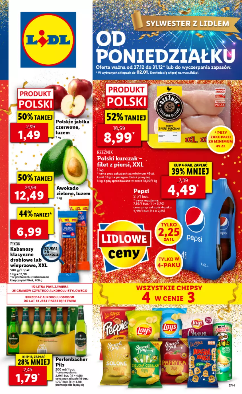 Gazetka promocyjna Lidl - GAZETKA - ważna 27.12.2021 do 02.01.2022 - strona 1 - produkty: Fa, Jabłka, Kabanos, Kurczak, PIKOK, Por