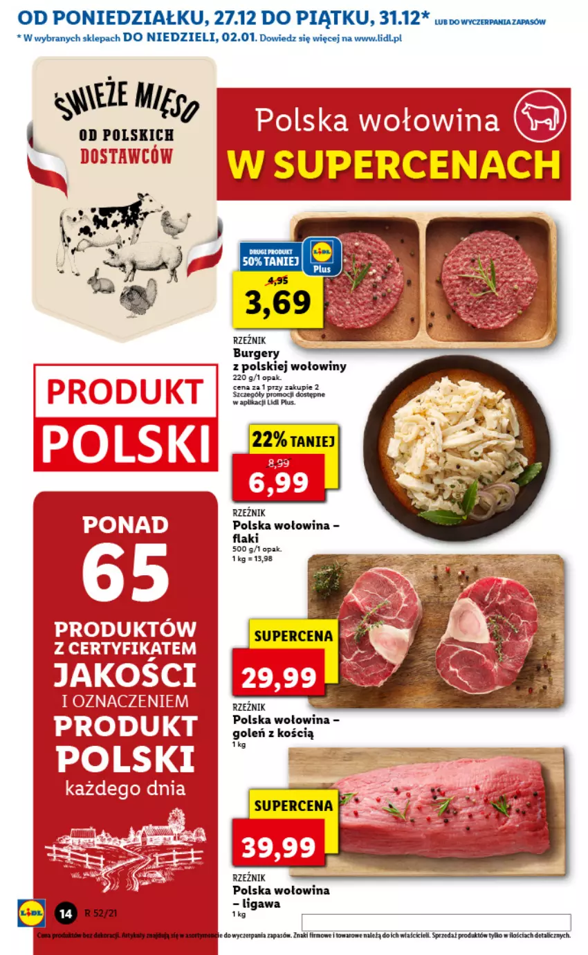 Gazetka promocyjna Lidl - GAZETKA - ważna 27.12.2021 do 02.01.2022 - strona 16 - produkty: Burger, Flaki, Wołowina