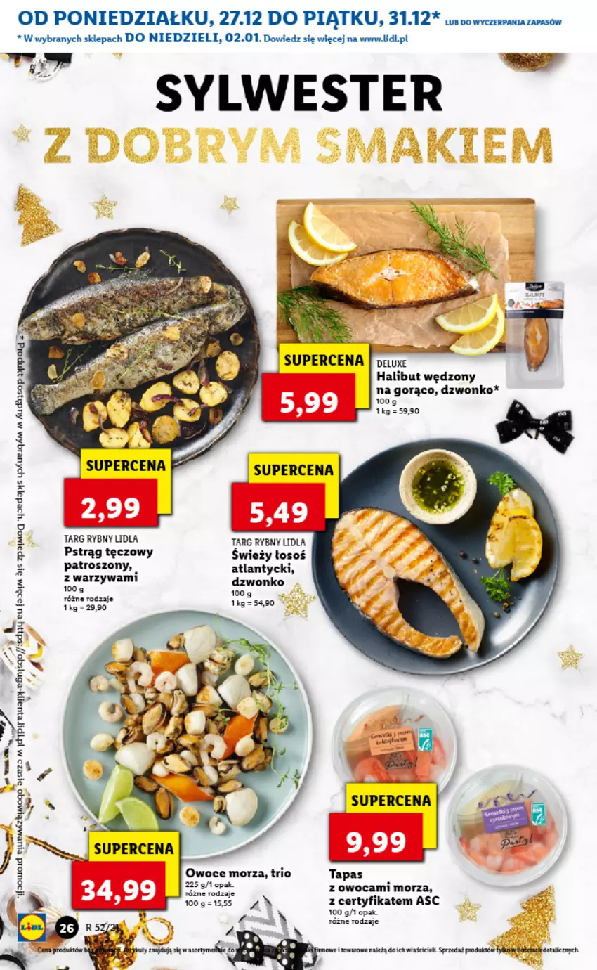 Gazetka promocyjna Lidl - GAZETKA - ważna 27.12.2021 do 02.01.2022 - strona 28 - produkty: Halibut, Owoce, Owoce morza, Pstrąg, Pstrąg tęczowy