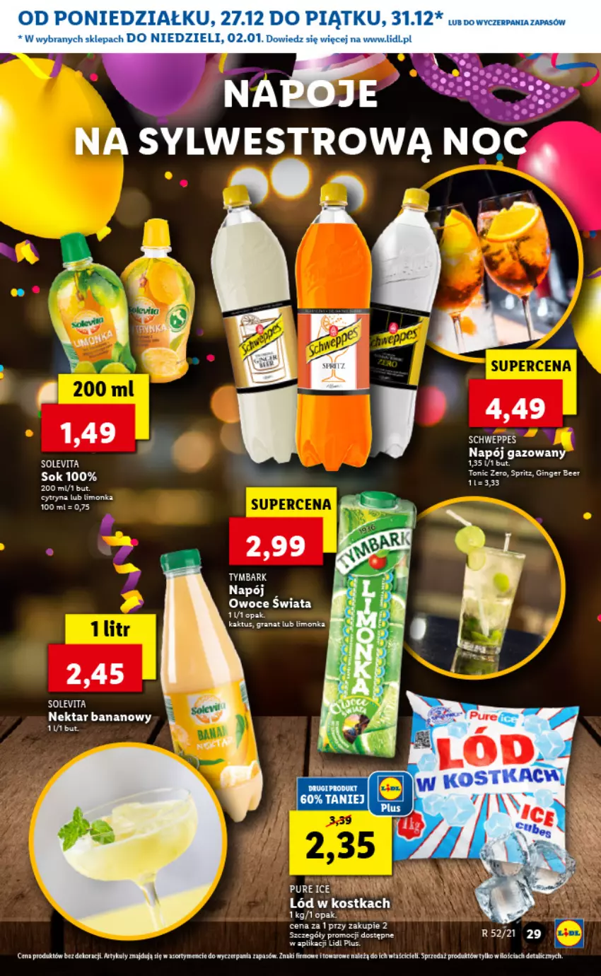 Gazetka promocyjna Lidl - GAZETKA - ważna 27.12.2021 do 02.01.2022 - strona 31 - produkty: Fa, Napój, Napój gazowany, Nektar, Nektar bananowy, Owoce, Schweppes, Sok, Tymbark