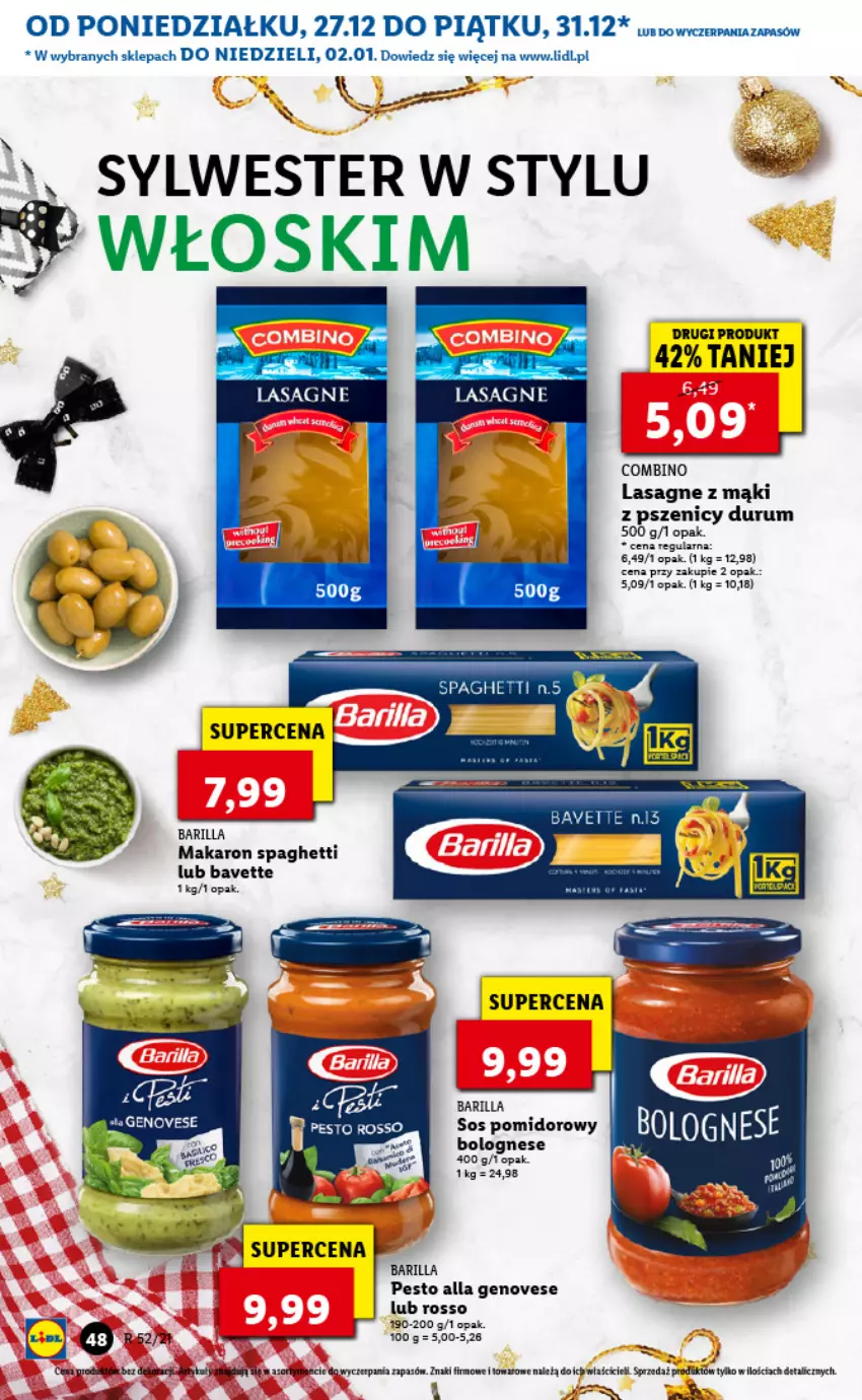 Gazetka promocyjna Lidl - GAZETKA - ważna 27.12.2021 do 02.01.2022 - strona 50 - produkty: Barilla, Lasagne, LG, Makaron, Pesto, Rum, Sos, Sos pomidorowy, Spaghetti