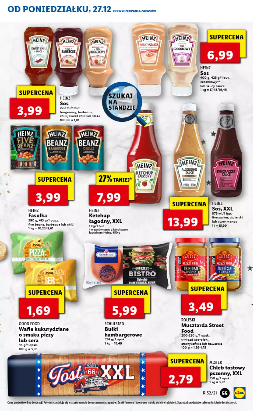 Gazetka promocyjna Lidl - GAZETKA - ważna 27.12.2021 do 02.01.2022 - strona 57 - produkty: Burger, Chleb, Chleb tostowy, Fa, Hamburger, Heinz, Ketchup, LG, Mus, Musztarda, Ser, Sos, Wafle