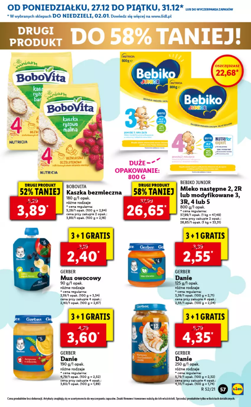 Gazetka promocyjna Lidl - GAZETKA - ważna 27.12.2021 do 02.01.2022 - strona 59 - produkty: Bebiko, BoboVita, Fa, Gerber, Gra, Miecz, Mleko, Mus, O nas