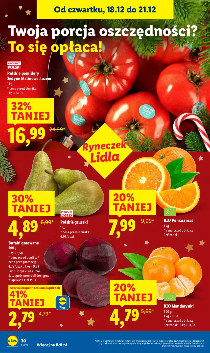 Gazetka promocyjna Lidl - GAZETKA - ważna 18.12 do 21.12.2025 - strona 30 - produkty: Buraki, Gruszki, Mandarynki, Pomarańcze, Pomidory, Por